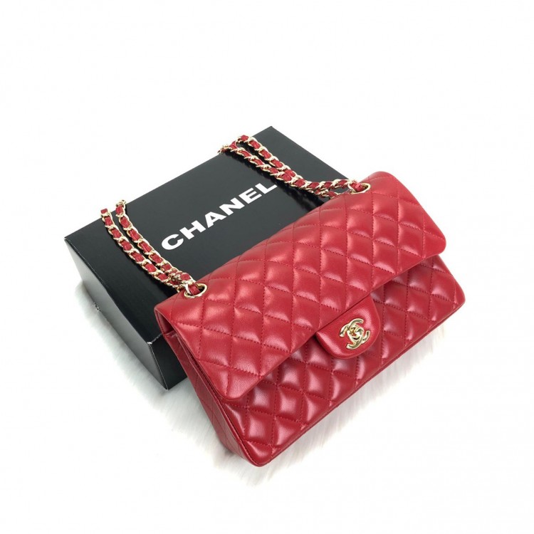 CHANEL FLAP BAG 2,55 ORTA BOY %100 HAKİKİ DERİ KIRMIZI ALTİN